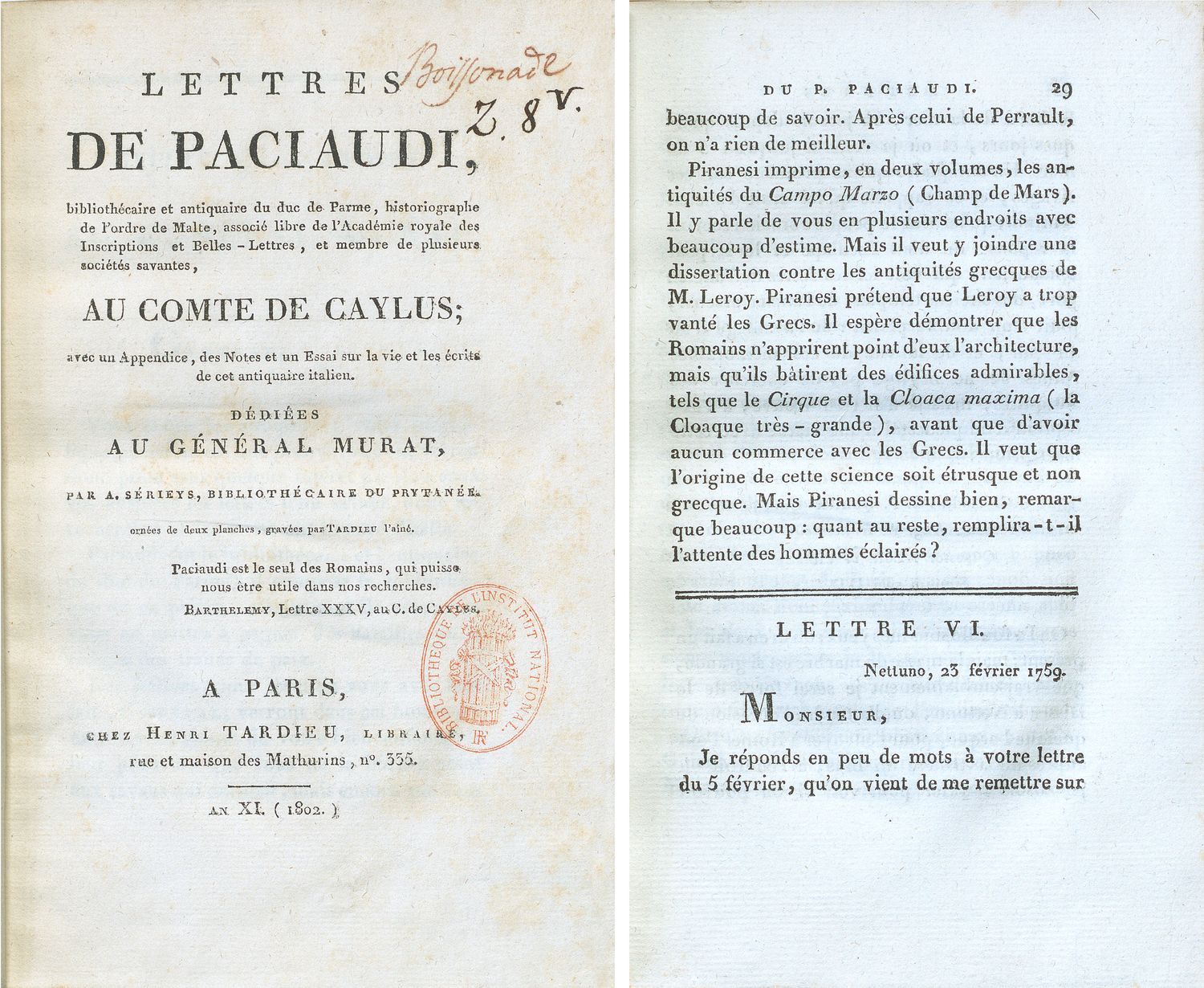 Lettres de Paciaudi
