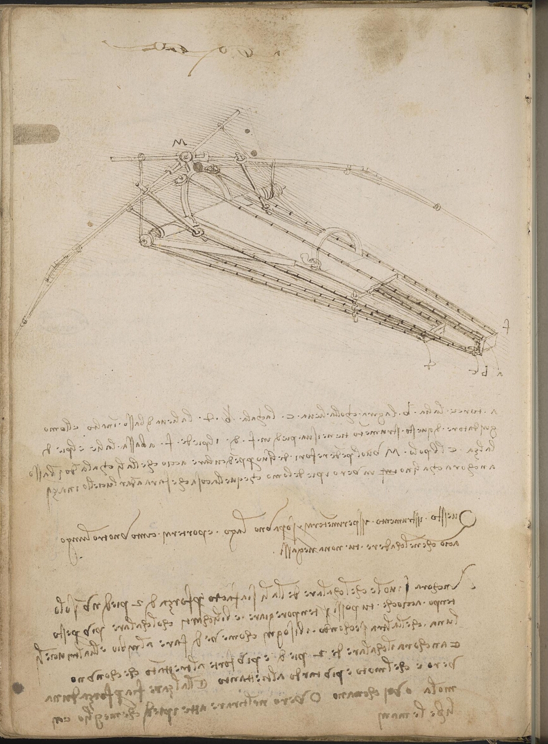 Ms 2173 (Manuscrit B), f. 74v : études de machines volantes.