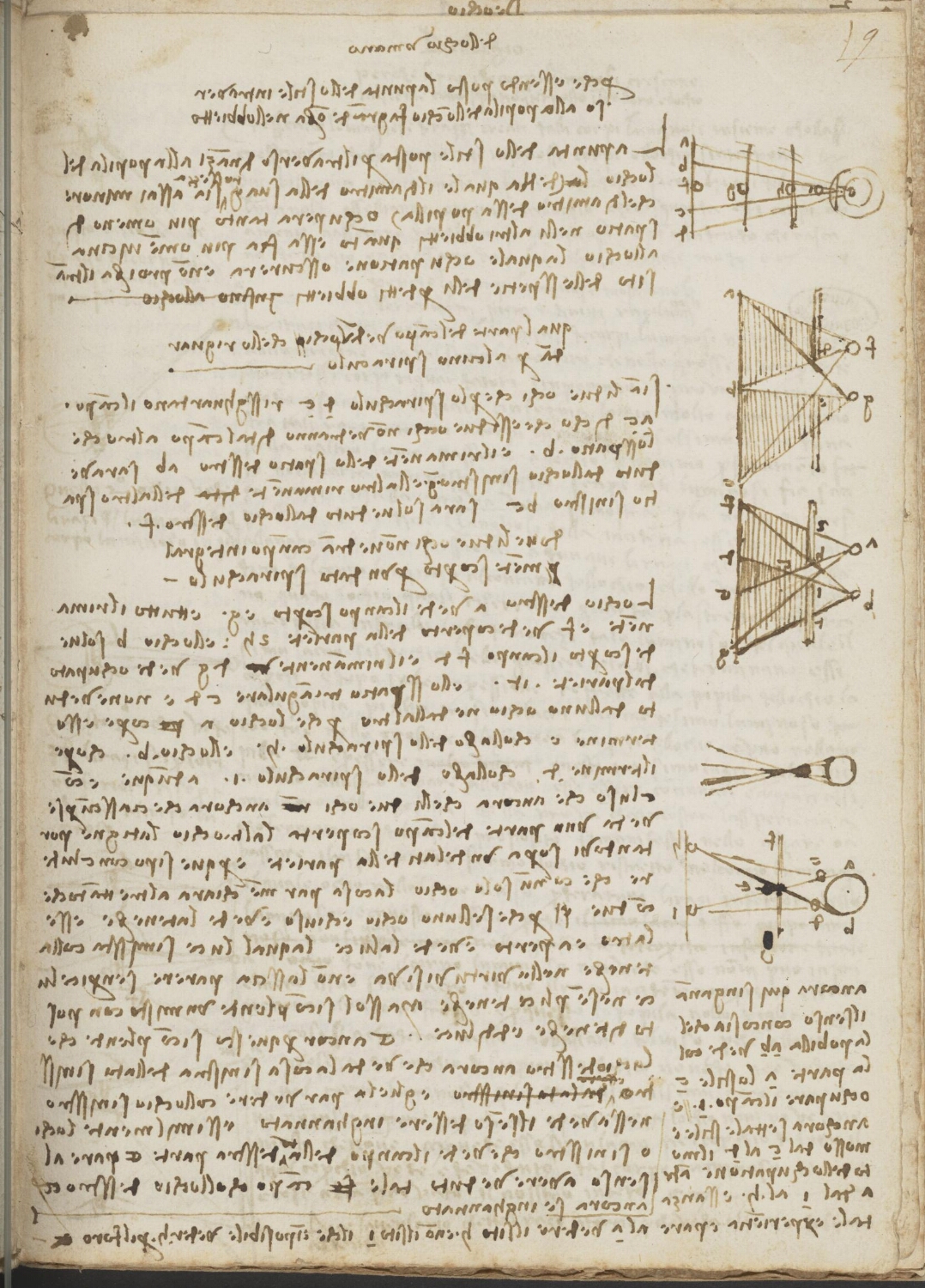 Ms 2175 (manuscrit D), f. 9r : études sur la vision et la façon dont l'oeil perçoit les images.