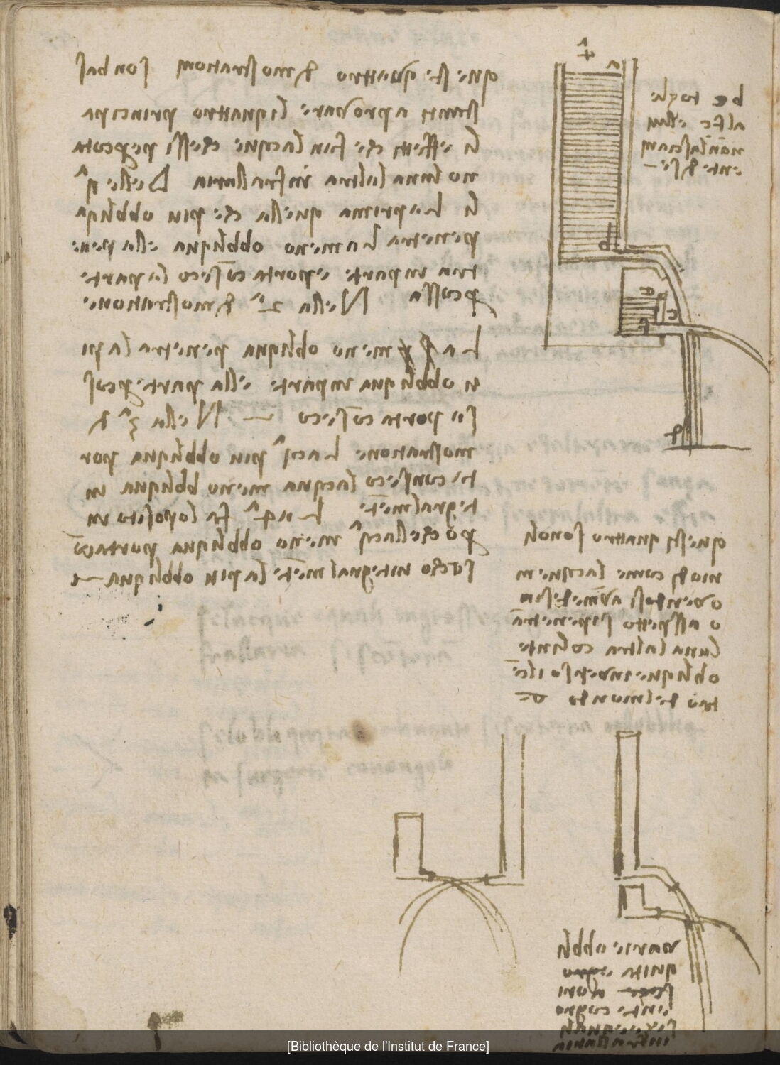 Ms 2177 (manuscrit F), f. 45v : études de jets d’eau.