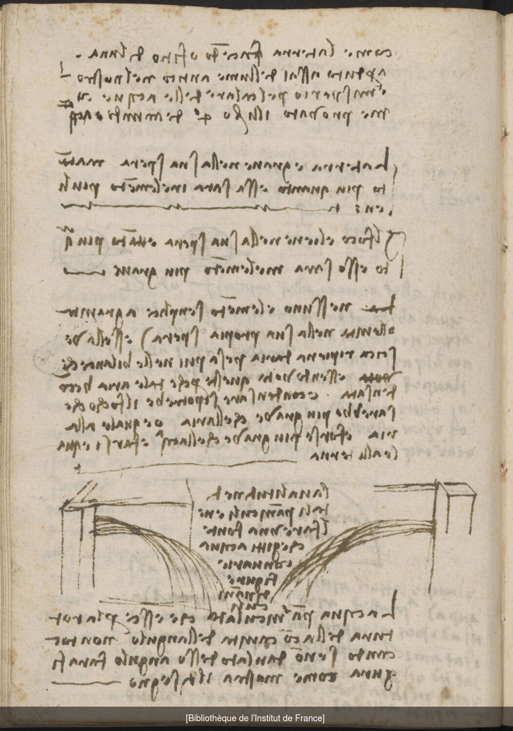 Ms 2177 (manuscrit F), f. 69v : études sur la chute de l’eau.