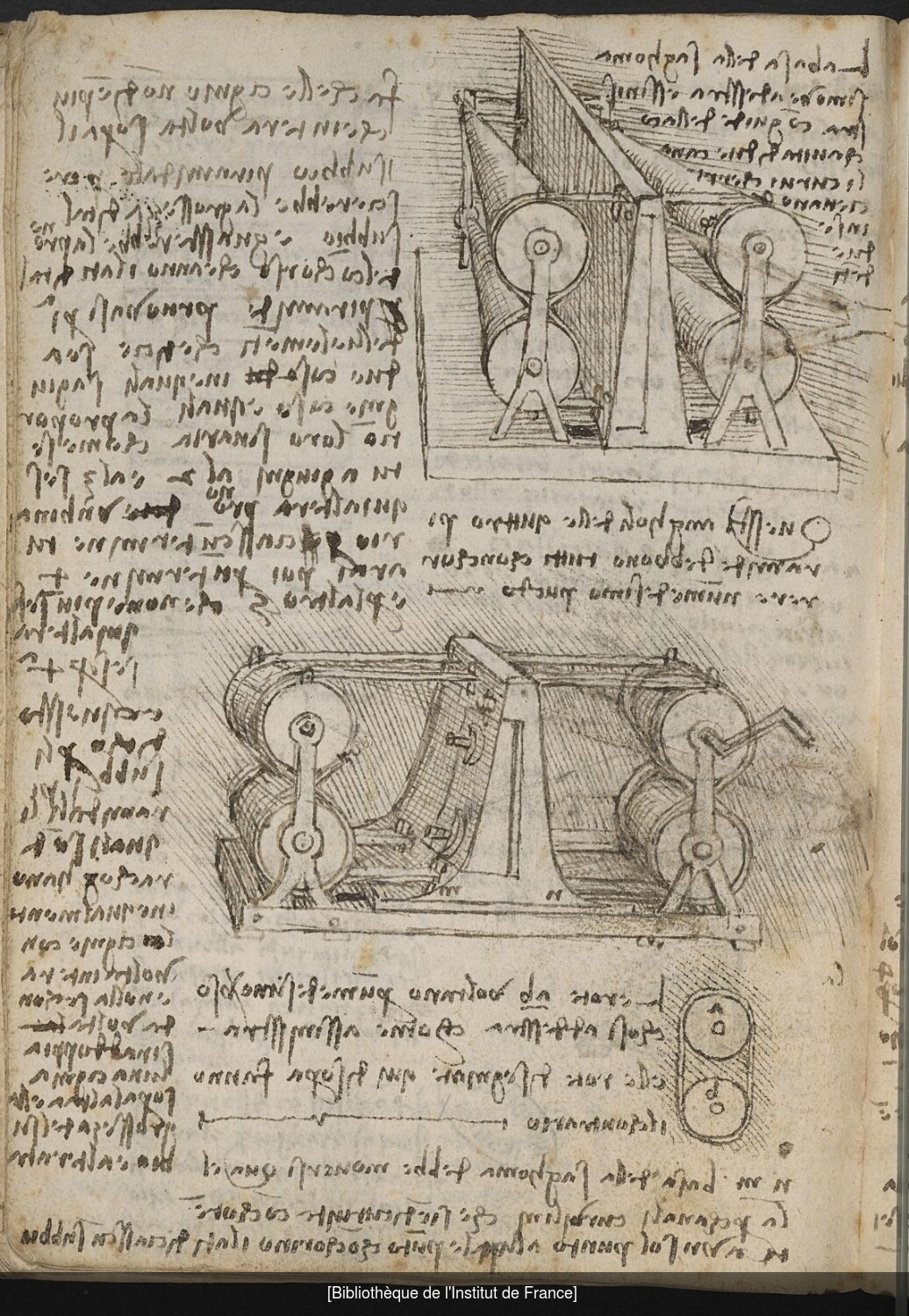 Ms 2178 (manuscrit G), f. 83v : dessins de machines.
