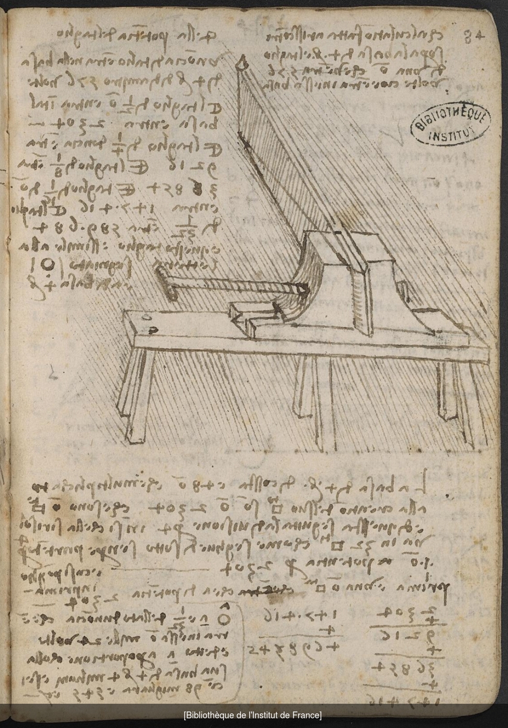 Ms 2178 (manuscrit G), f. 84r : dessins de machines.